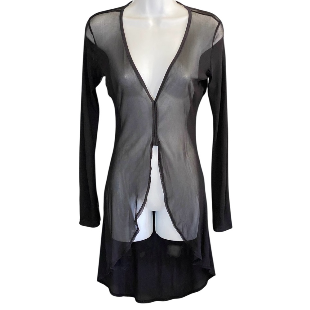 Windsor Black Sheer Mesh Long Sleeve Top Asymmetrical Sz Small Emo Goth Witchy
